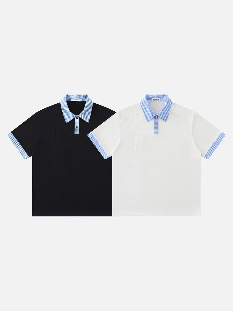 DAXUEN Short-sleeved polo shirt with gingham collar and cuffs