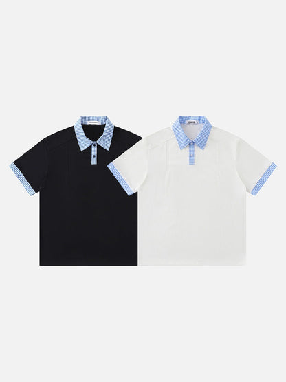 DAXUEN Short-sleeved polo shirt with gingham collar and cuffs