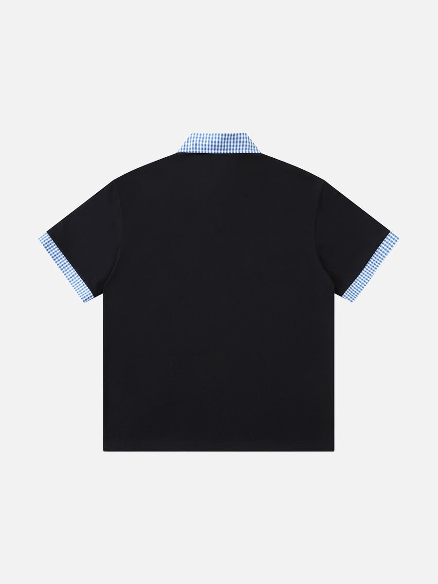 DAXUEN Short-sleeved polo shirt with gingham collar and cuffs