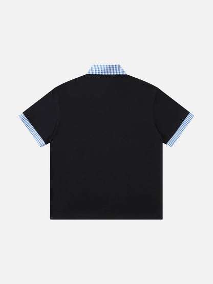 DAXUEN Short-sleeved polo shirt with gingham collar and cuffs