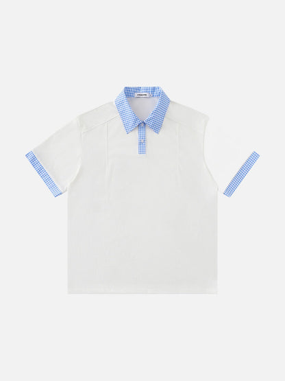 DAXUEN Short-sleeved polo shirt with gingham collar and cuffs