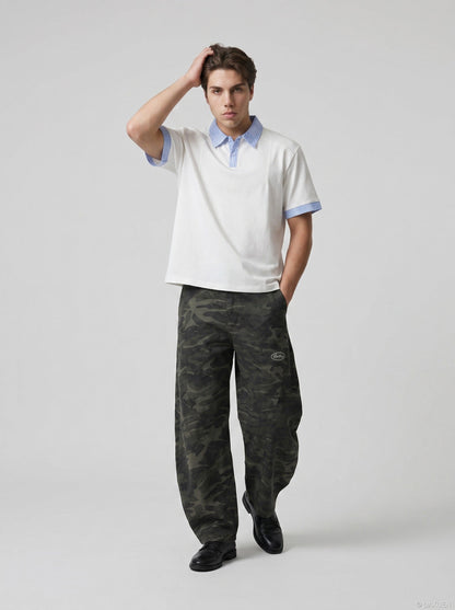 DAXUEN Short-sleeved polo shirt with gingham collar and cuffs