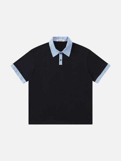 DAXUEN Short-sleeved polo shirt with gingham collar and cuffs — model photo