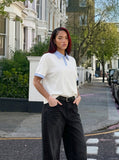 DAXUEN Short-sleeved polo shirt with gingham collar and cuffs — model photo