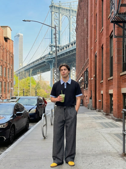 DAXUEN Short-sleeved polo shirt with gingham collar and cuffs — model photo
