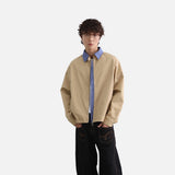 DAXUEN dark navy gingham pointed-collar zipper jacket