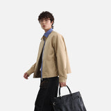 DAXUEN dark navy gingham pointed-collar zipper jacket