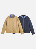 DAXUEN dark navy gingham pointed-collar zipper jacket