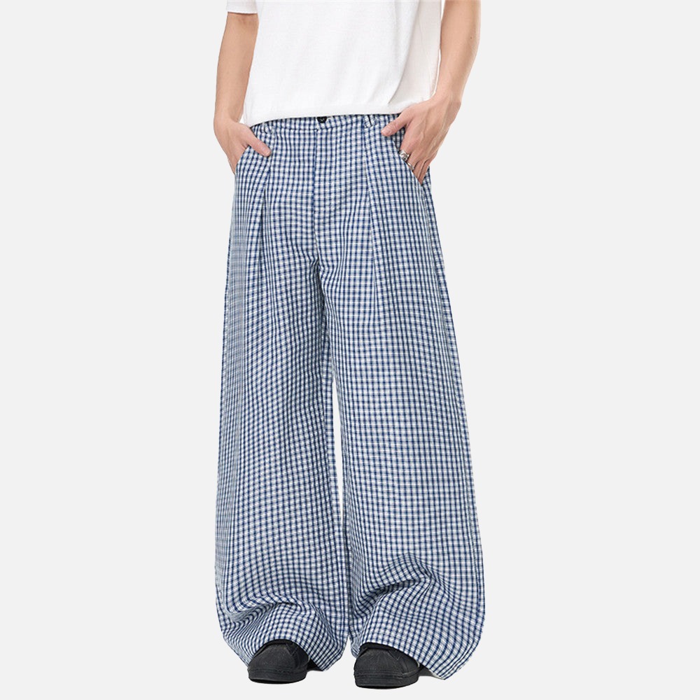 DAXUEN Wide-leg gingham trousers
