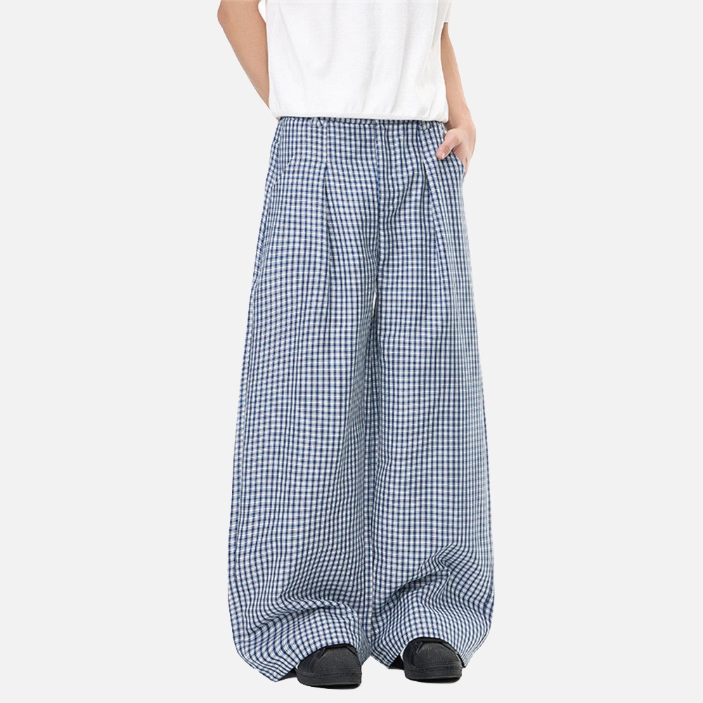 DAXUEN Wide-leg gingham trousers