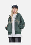 Distressed Embroidered Zip Hoodie - Hoodie