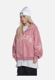 Distressed Embroidered Zip Hoodie - Hoodie