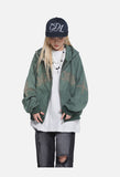 Distressed Embroidered Zip Hoodie - Hoodie
