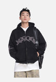 Distressed Embroidered Zip Hoodie - Hoodie