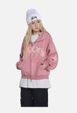 Distressed Embroidered Zip Hoodie - Hoodie