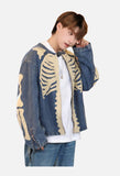 Skeletal Denim Jacket, Crew Neck