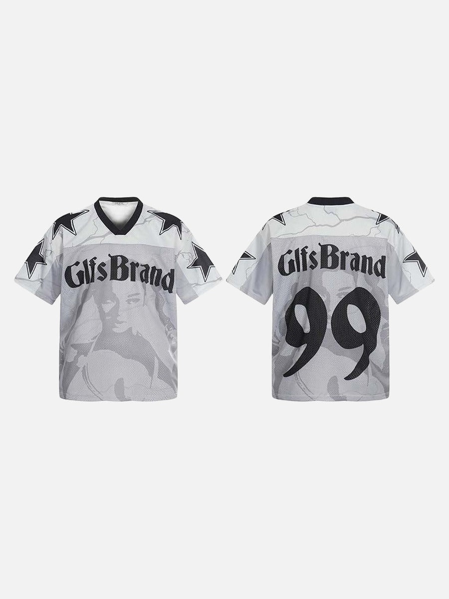 DAXUEN Distressed V-neck short sleeve top with graphic print