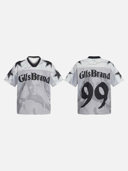DAXUEN Distressed V-neck short sleeve top with graphic print
