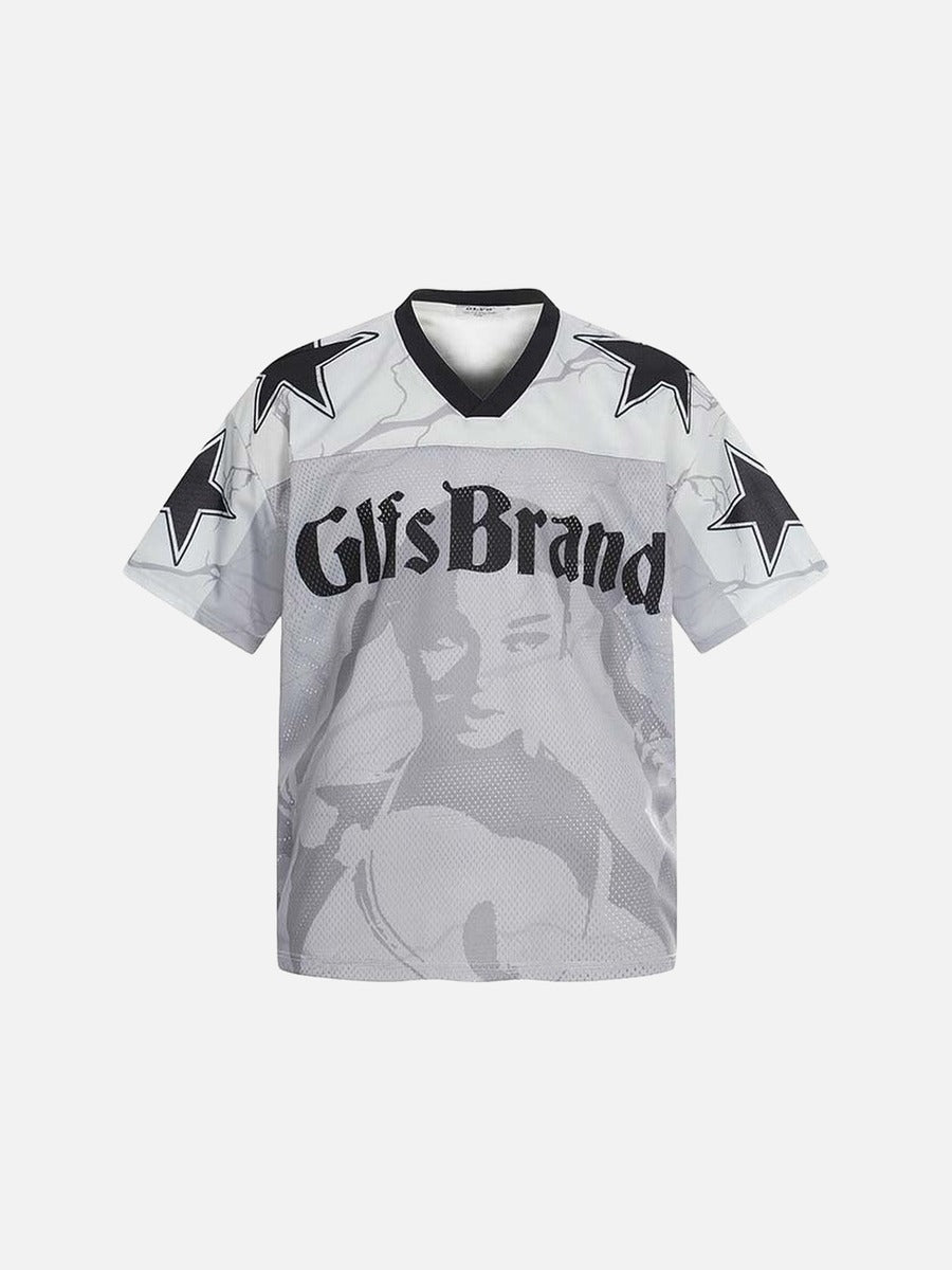 DAXUEN Distressed V-neck short sleeve top with graphic print