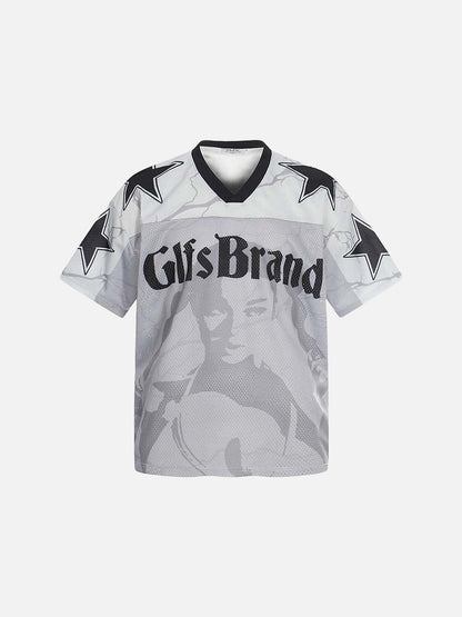 DAXUEN Distressed V-neck short sleeve top with graphic print