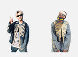 Skeletal Denim Jacket, Crew Neck