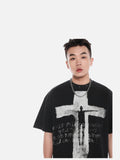 Distressed Cross Graphic Oversized T-Shirt