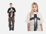 Distressed Cross Graphic Oversized T-Shirt