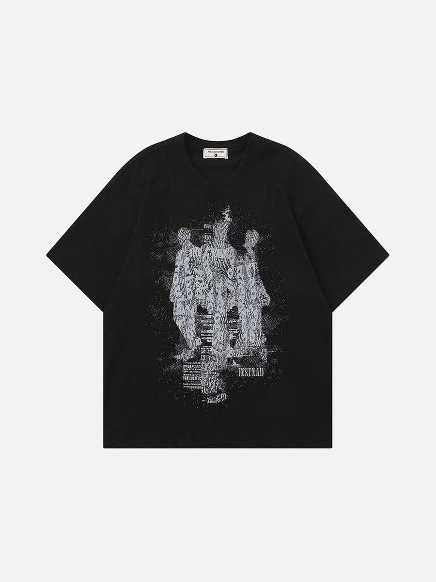 Oversized short-sleeved t-shirt with glitch graphic