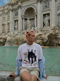 DAXUEN Relaxed-fit crew neck T-shirt with distressed graphic print — model photo