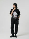 DAXUEN Relaxed-fit crew neck T-shirt with distressed graphic print — model photo