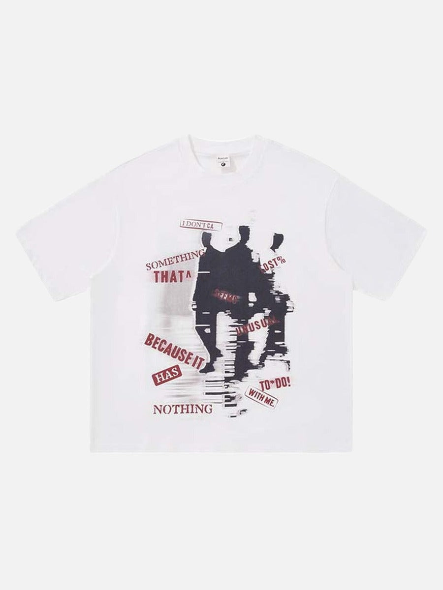 DAXUEN Relaxed-fit crew neck T-shirt with distressed graphic print