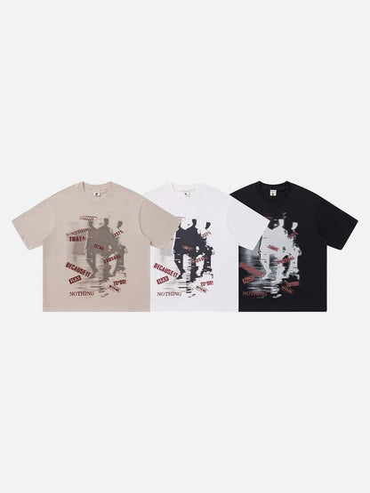 DAXUEN Relaxed-fit crew neck T-shirt with distressed graphic print