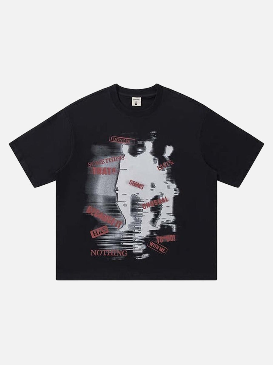 DAXUEN Relaxed-fit crew neck T-shirt with distressed graphic print