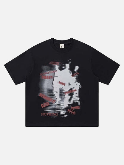 DAXUEN Relaxed-fit crew neck T-shirt with distressed graphic print
