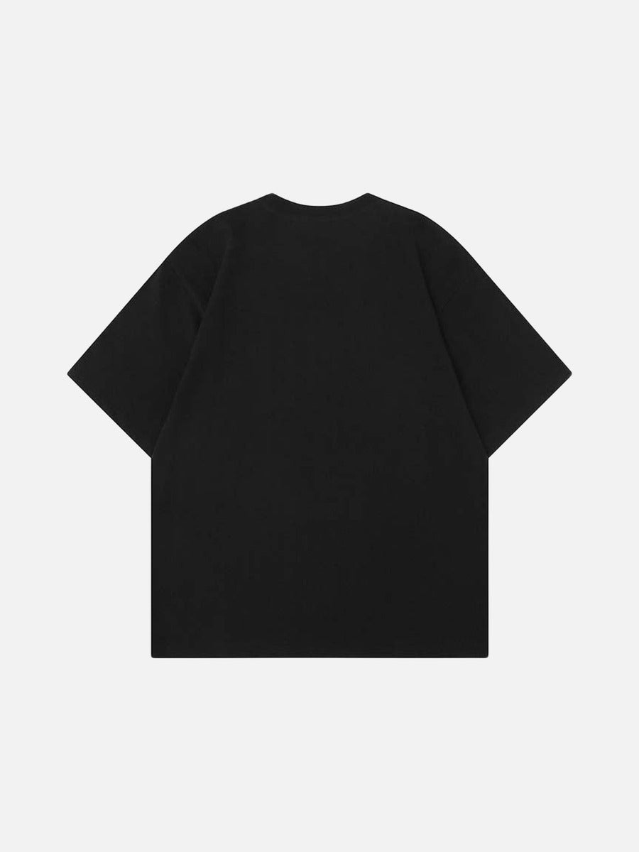 Oversized black and white t-shirt with graphic design