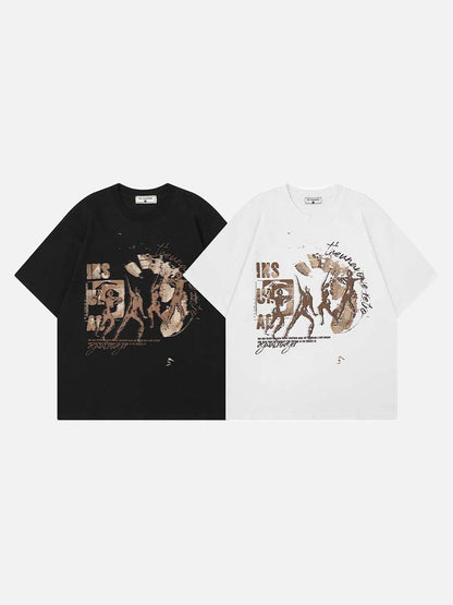 Oversized black and white t-shirt with graphic design