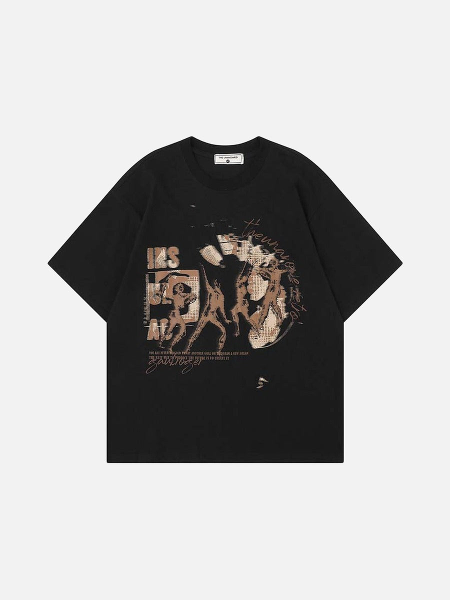 Oversized black and white t-shirt with graphic design