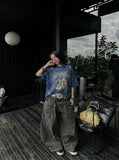 DAXUEN Oversized mesh jersey T-shirt with gothic graphics — model photo