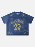 DAXUEN Oversized mesh jersey T-shirt with gothic graphics