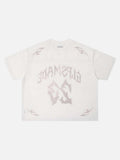 DAXUEN Oversized mesh jersey T-shirt with gothic graphics
