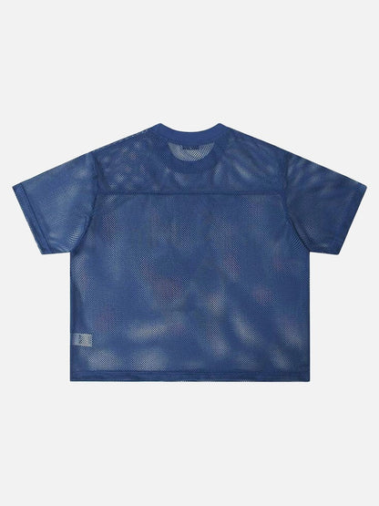 DAXUEN Oversized mesh jersey T-shirt with gothic graphics
