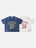 DAXUEN Oversized mesh jersey T-shirt with gothic graphics