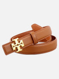 Gold Buckle Slim Leather Belt for Women