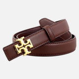 Gold Buckle Slim Leather Belt for Women