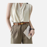 DAXUEN gold buckle leather belt for women