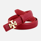 Gold Buckle Slim Leather Belt for Women