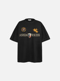 DAXUEN black oversized gold-embroidered shield and polo graphic t-shirt
