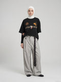 DAXUEN black oversized gold-embroidered shield and polo graphic t-shirt — model photo