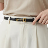 DAXUEN black gold horsebit buckle slim belt
