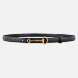 DAXUEN black gold horsebit buckle slim belt
